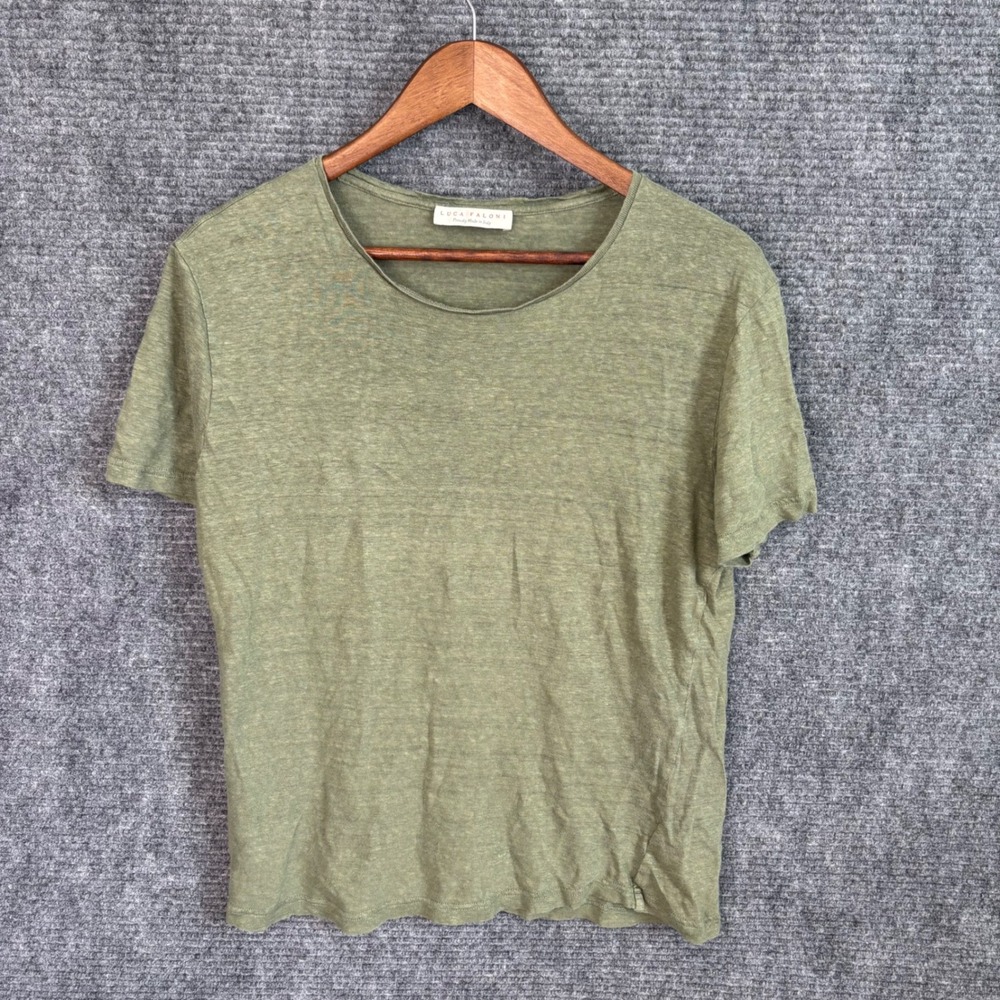 Luca Faloni Mens Olive Green 100% Linen Short Sleeve T-Shirt Made in Italy Sz L